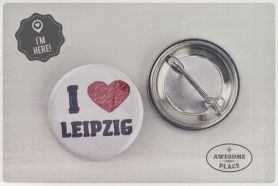 Anstecker mit Aufschrift I love Leipzig